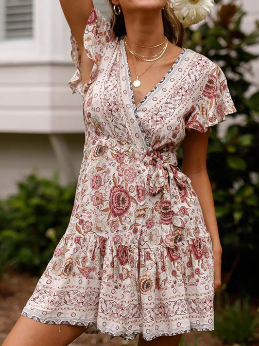 Heidilyn - Minivestito casual con maniche svasate e stampa floreale