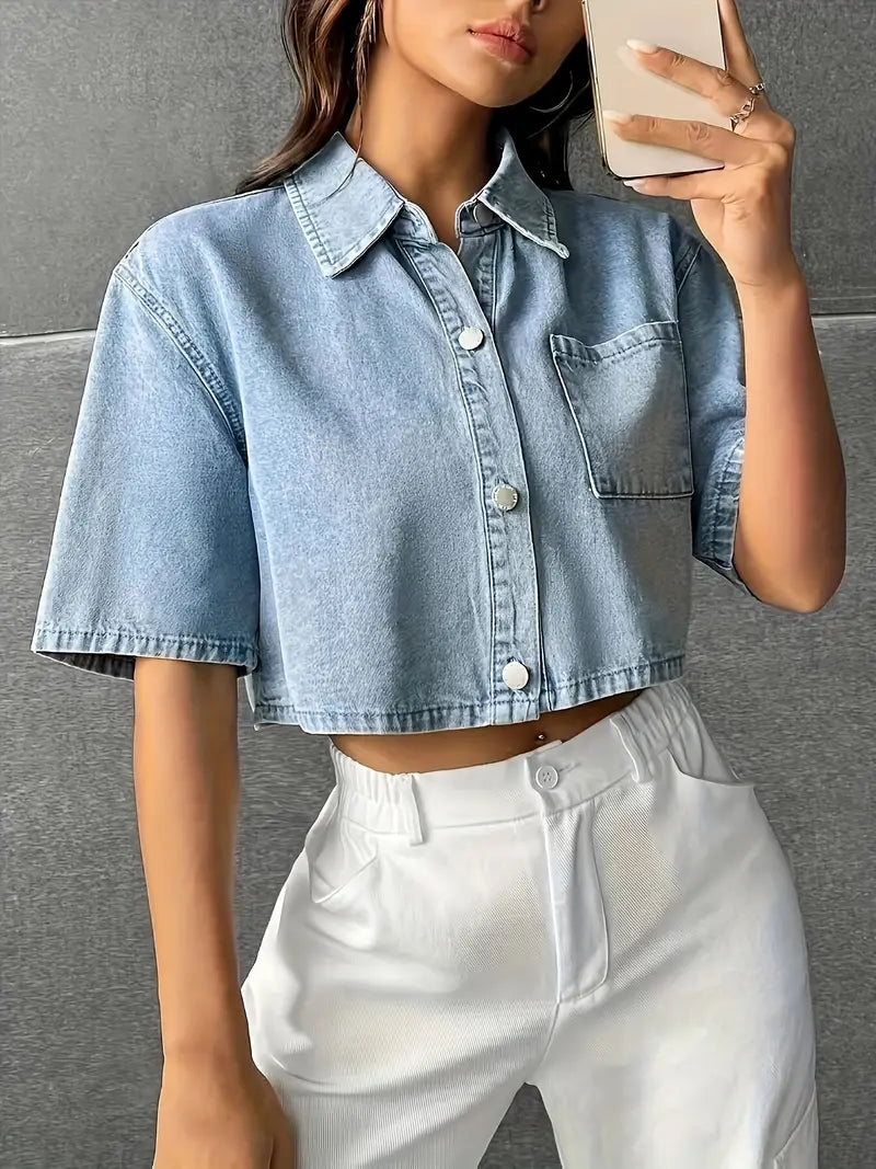 Aubrey - Camicia in denim con tasca applicata