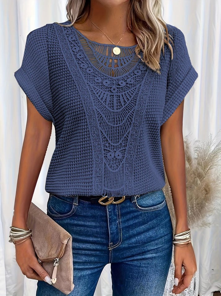 Maribelle - Elegante Blusa in Maglia con Pizzo e Maniche Corte