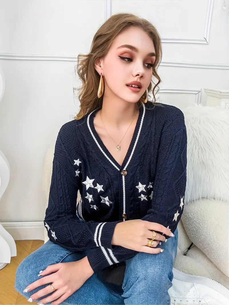 Ada - Cardigan con bottoni sul davanti e motivo a stelle