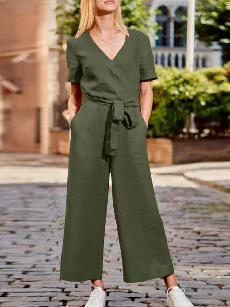 Romilly - Tuta Casual Larga con Scollatura a V e Gambe Larghe