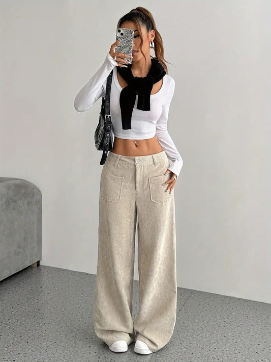 Maeve - Pantaloni larghi in velluto a coste casual da donna