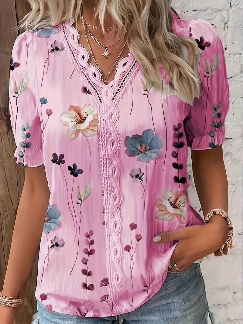 Annette - Elegante blusa floreale con collo a V