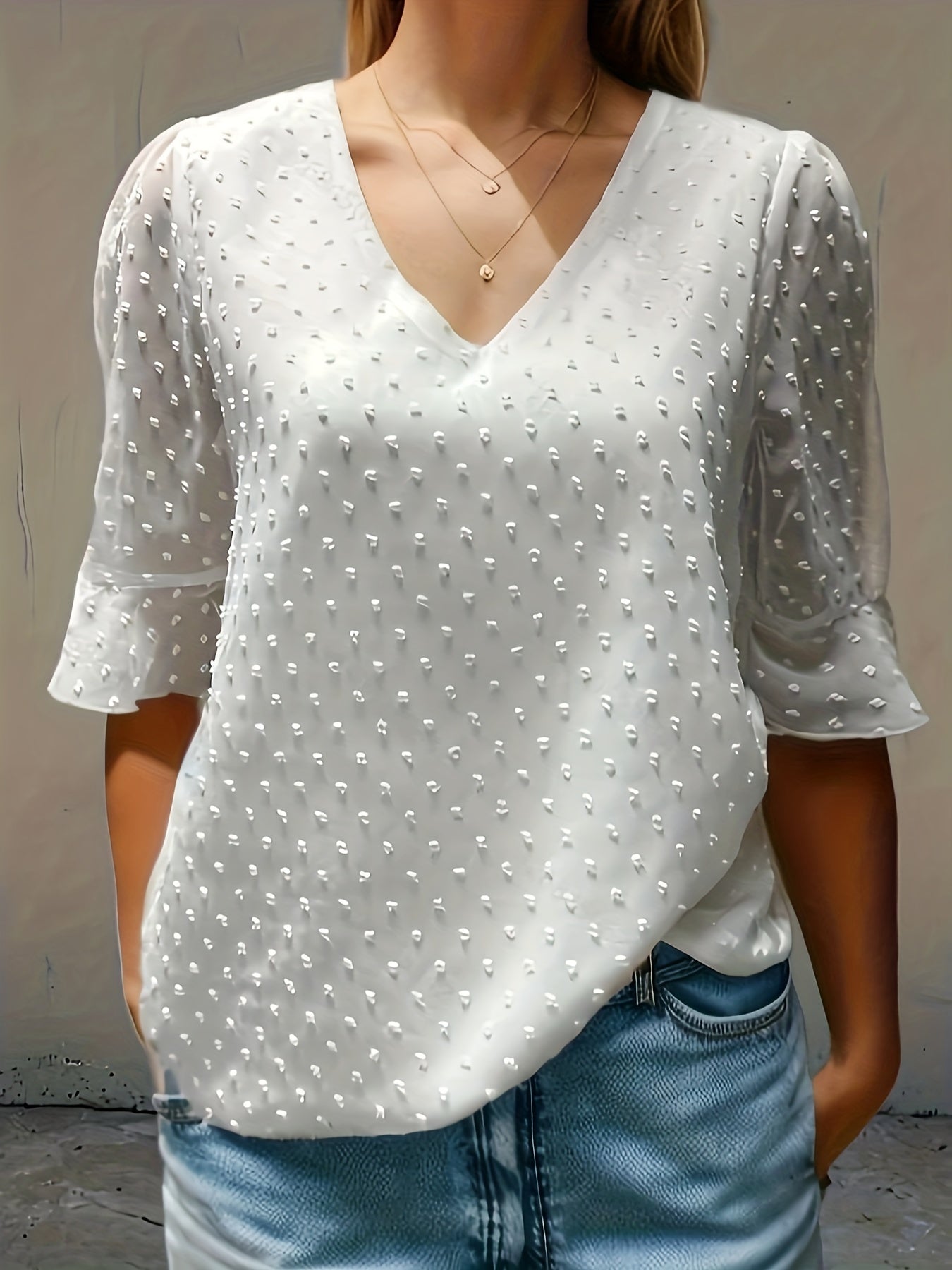 Flor - Elegante blusa ampia in chiffon con scollo a V