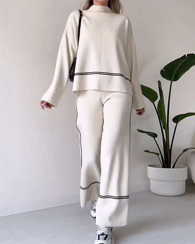 Aileen - Elegante completo con top largo a maniche lunghe e pantaloni a gamba larga