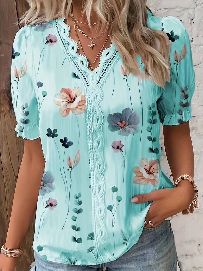 Annette - Elegante blusa floreale con collo a V