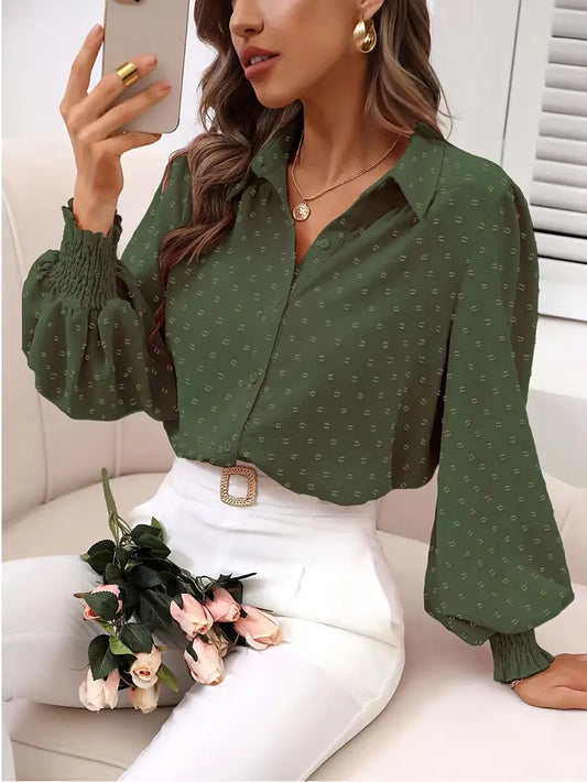 Edith - Elegante top con maniche a lanterna e pois svizzeri