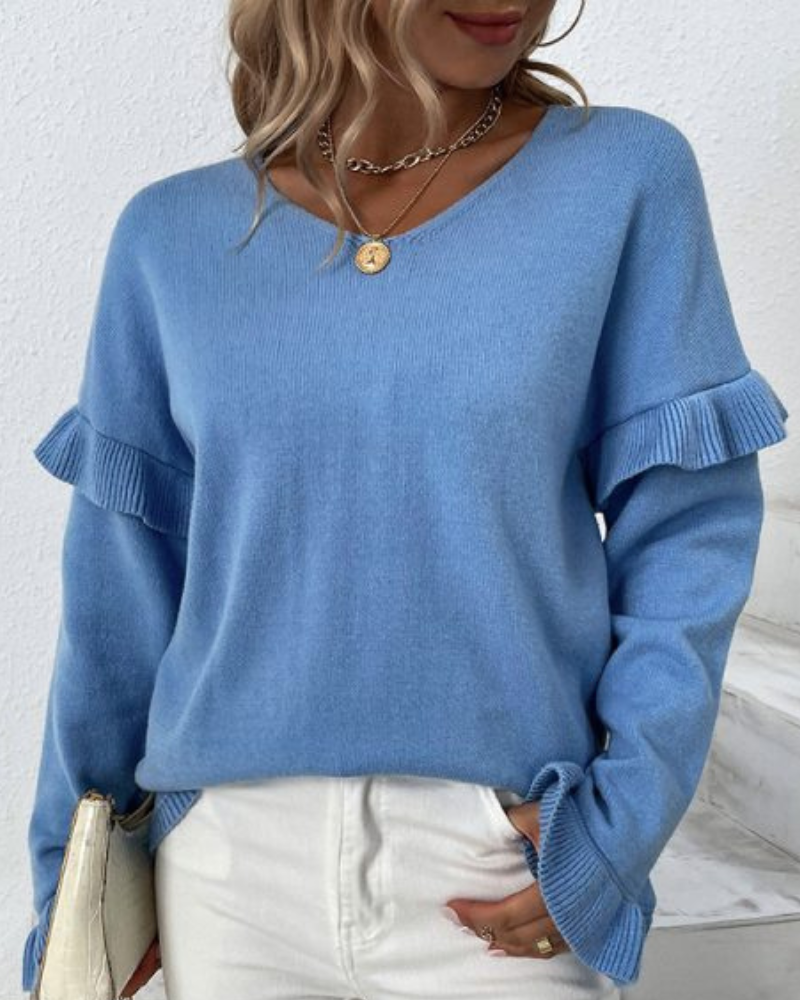 Shireen - Elegante Blusa Ampia a Maniche Lunghe con Volant