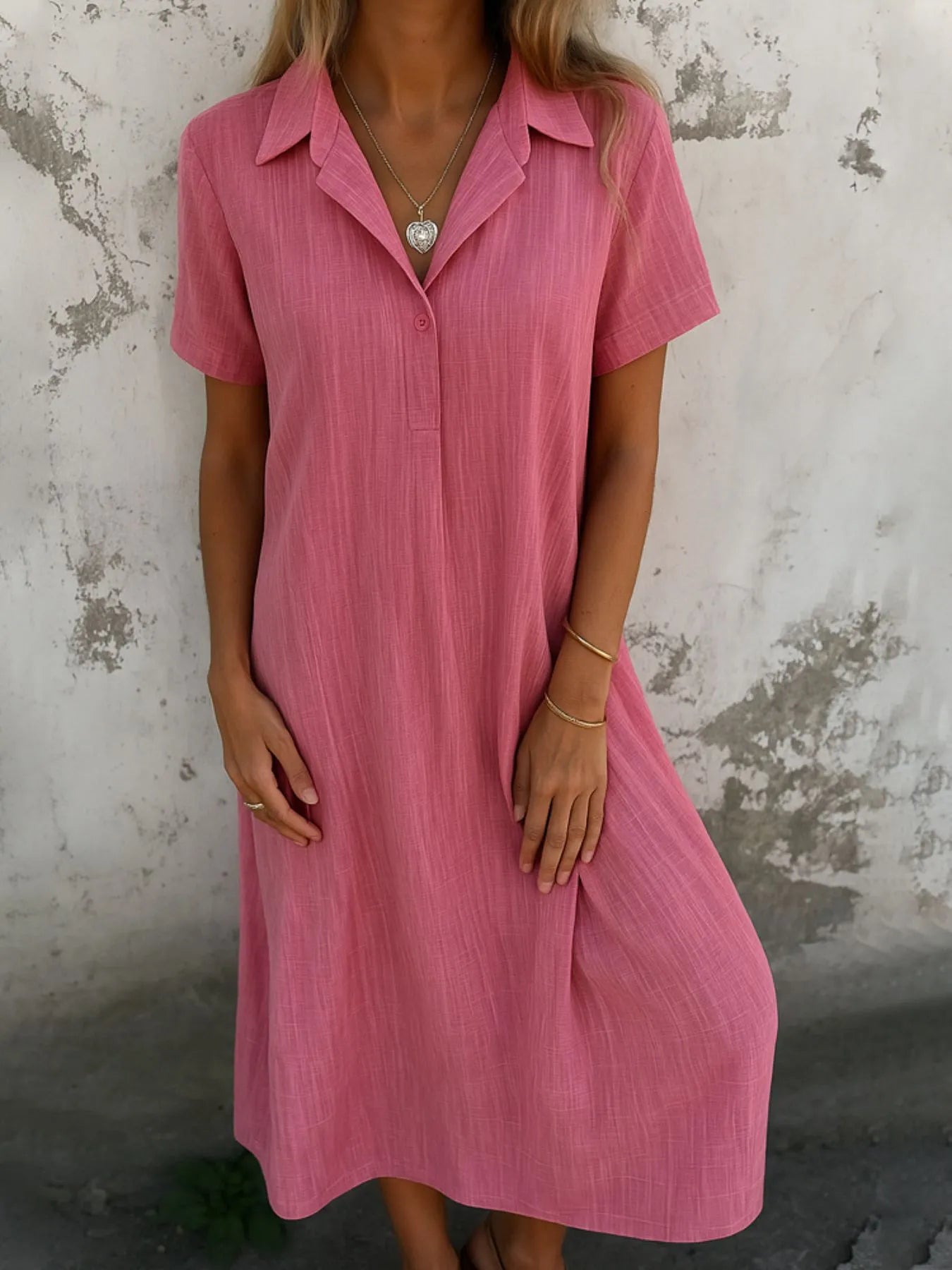 Julina - Abito lungo casual a maniche corte con colletto polo morbido