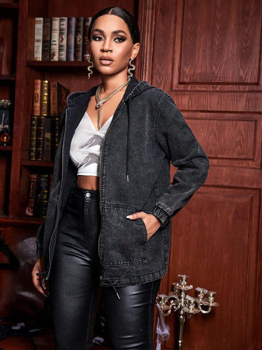 Nadine - Giacche di jeans con zip frontale e cappuccio