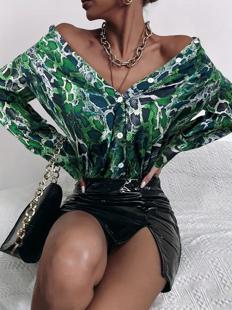 Helena - Camicia con stampa all-over e abbottonatura frontale