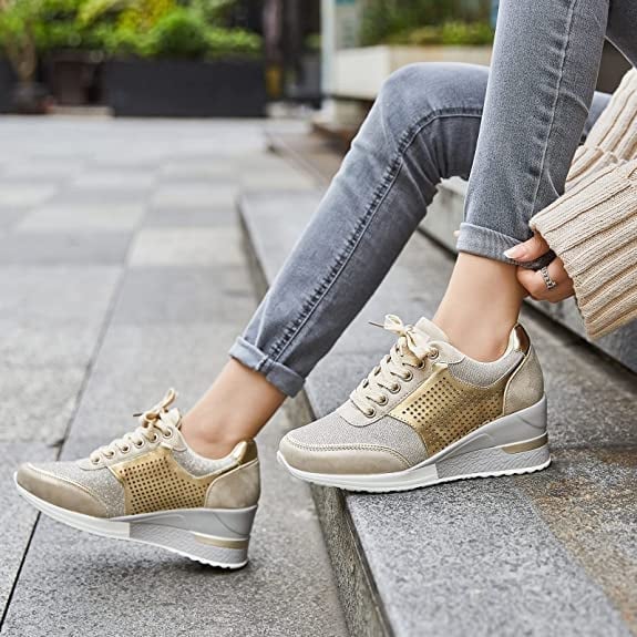 Amelia - Scarpe da ginnastica ortopediche con tacco alto e zeppa