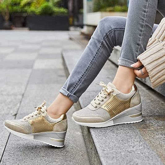 Amelia - Scarpe da ginnastica ortopediche con tacco alto e zeppa