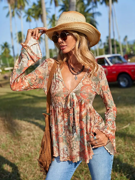 Etta - Top floreale con scollo a V