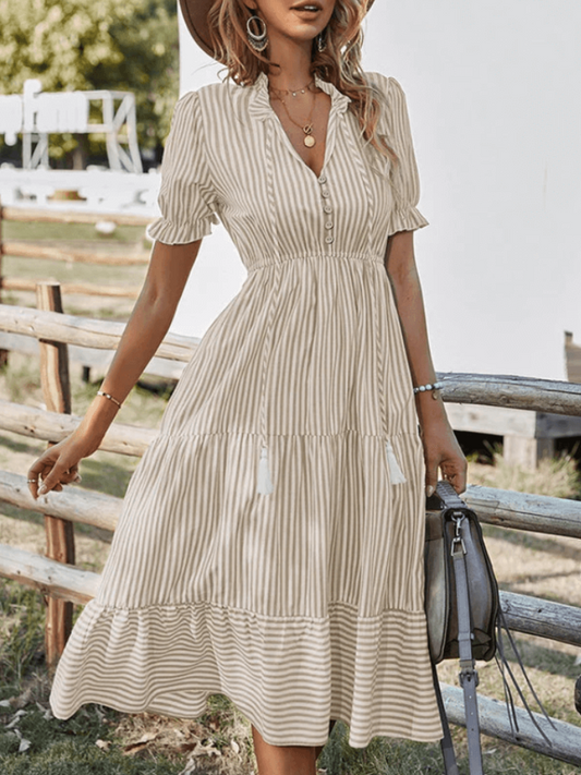 Pretzel - Abito midi casual a righe con gonna svasata