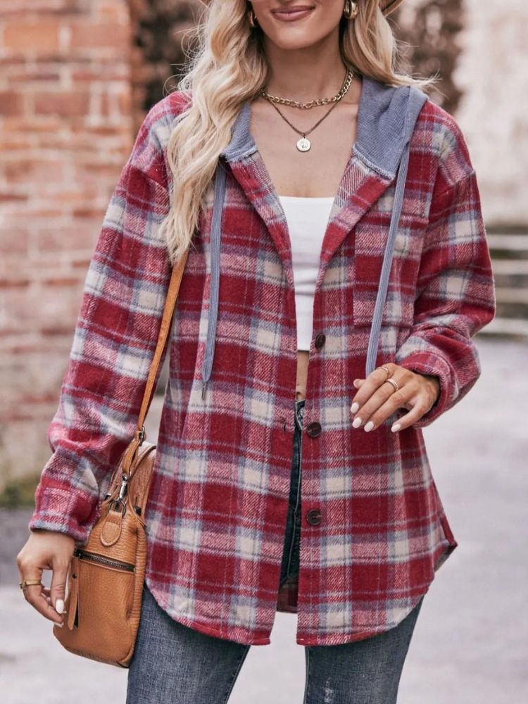 Lyraelle - Giacca oversize a quadri con cappuccio e bottoni