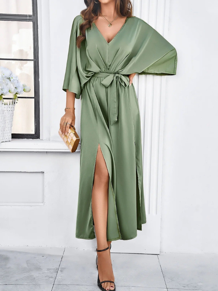 Marianna - Abito lungo con maniche pipistrello ed elegante scollo a V
