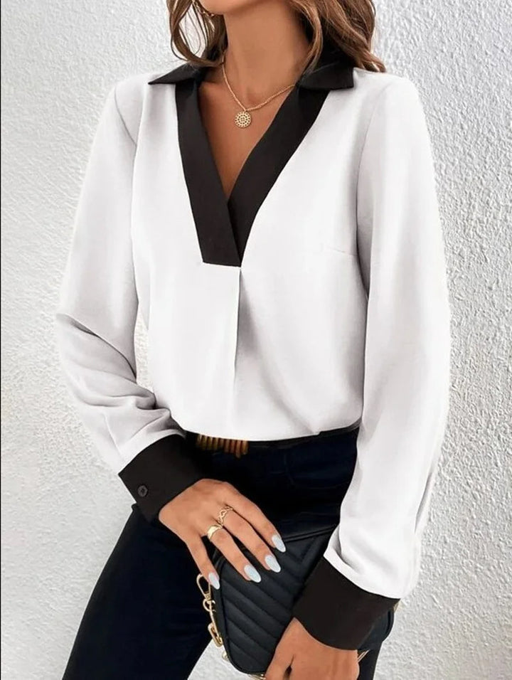 Eunike - Elegante Blusa con Maniche Lunghe e Scollatura a V Profonda