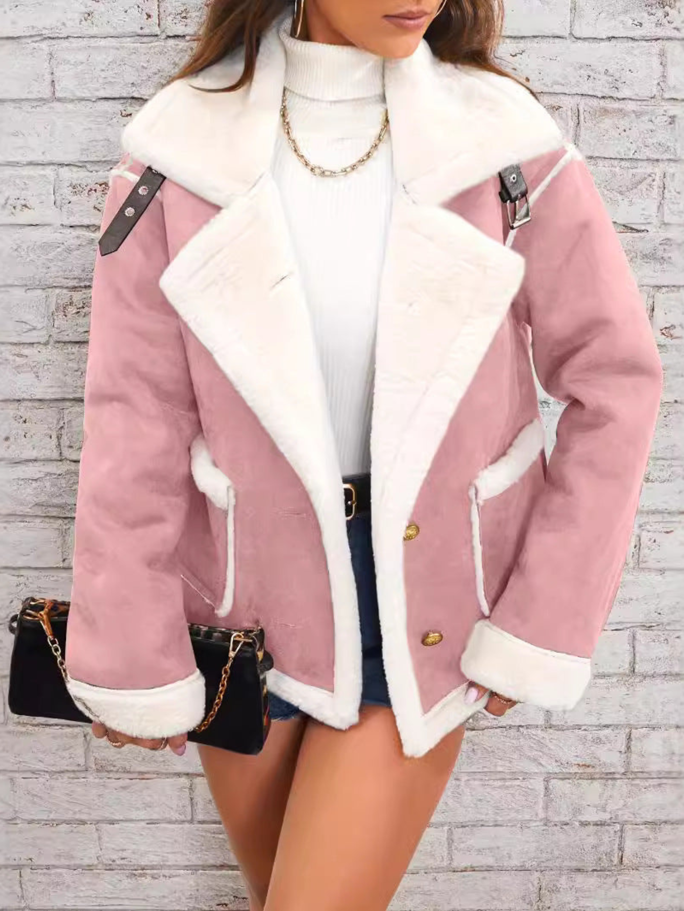 Jaclyn - Caldo cappotto oversize in pelle scamosciata con pelliccia sintetica