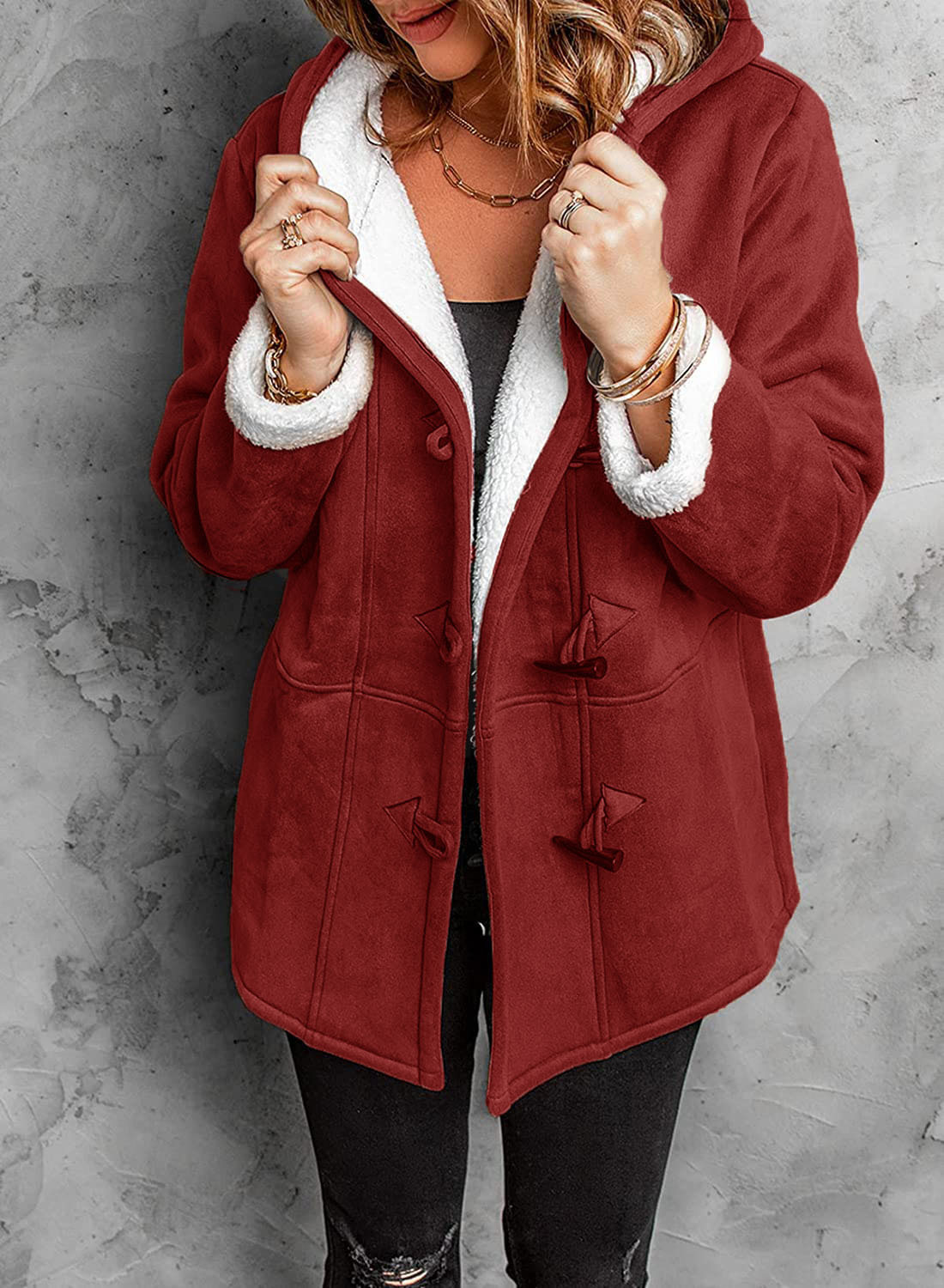 Saphira - Giacca casual con cappuccio, calda e in peluche