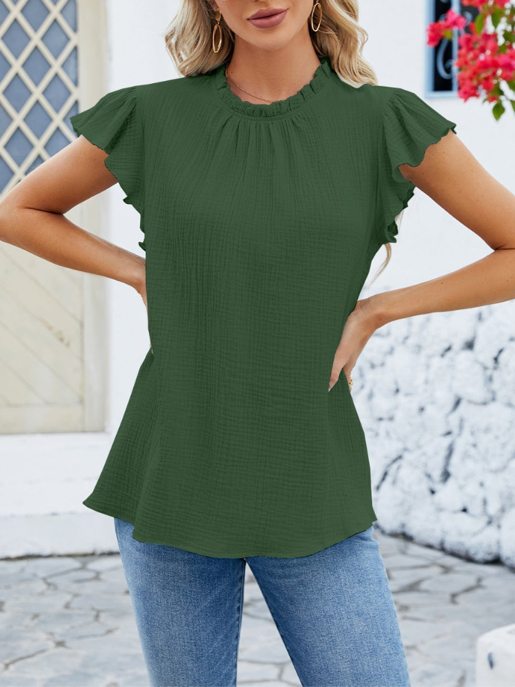 Hazel - Blusa elegante con maniche plissettate e volant