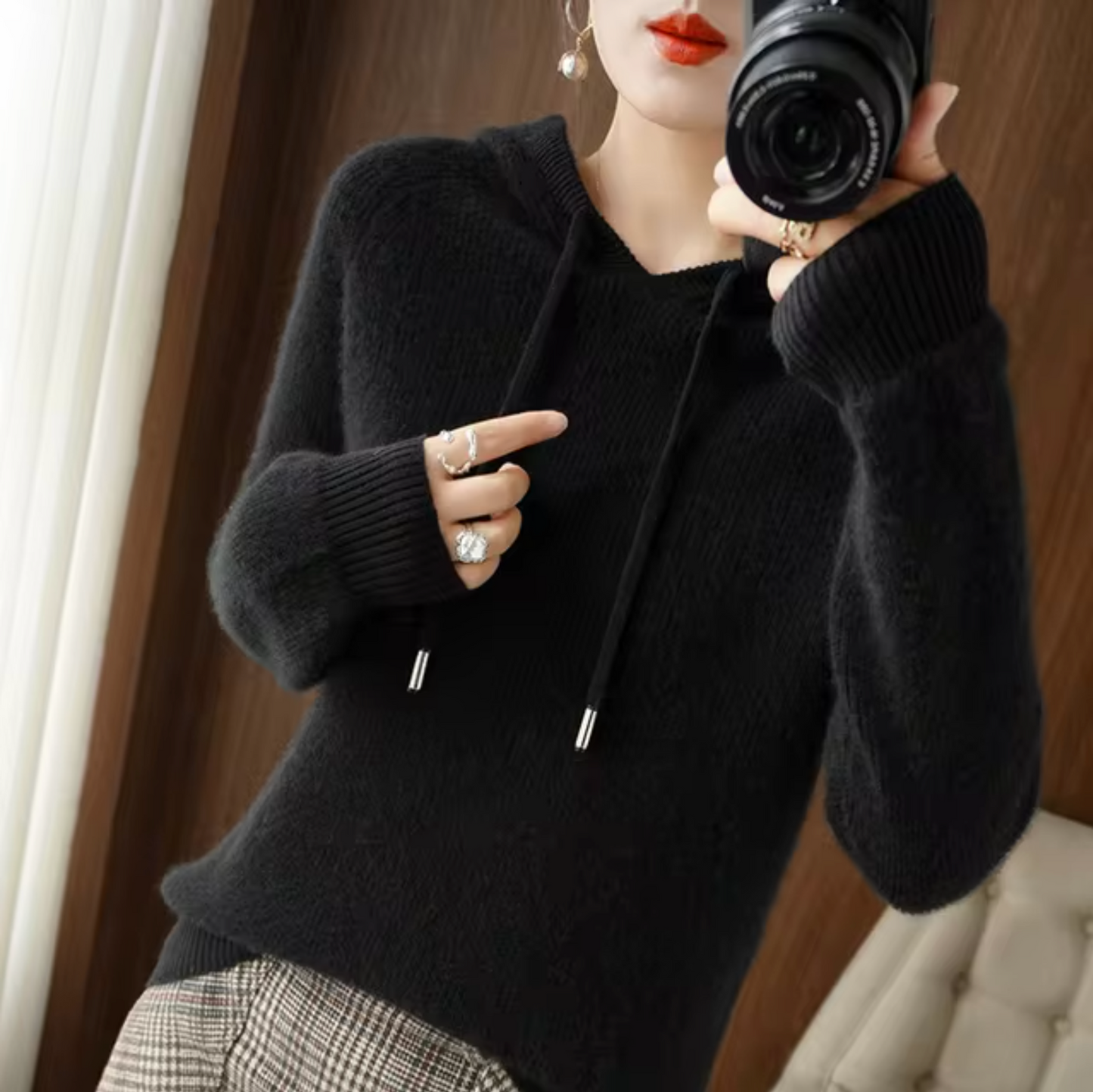 Cenna – Felpa con cappuccio in cashmere lavorato a maglia