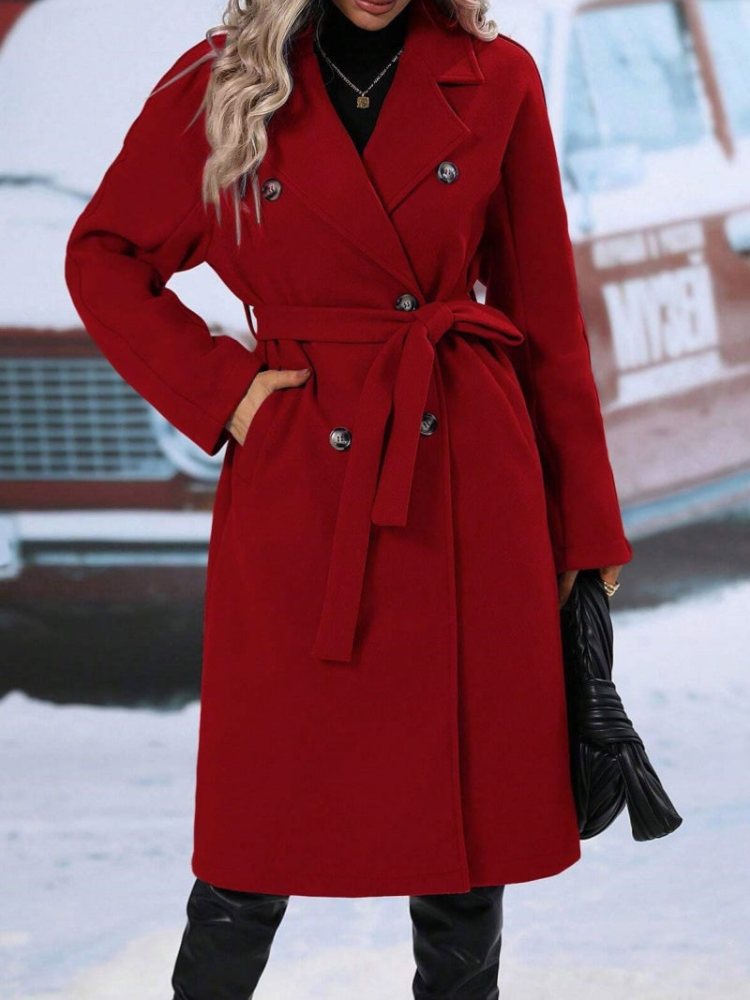 Winette - Elegante cappotto lungo doppiopetto con cintura