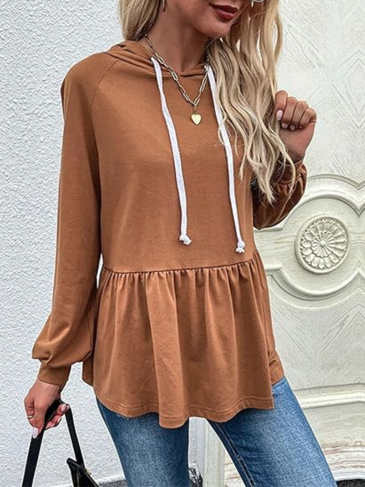 Nerida - Maglione casual con maniche lunghe, volant e cappuccio