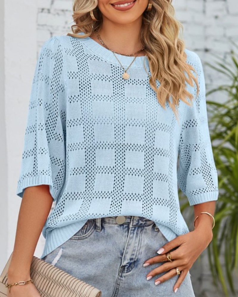 Amira - Elegante blusa con maniche a metà e dettagli traforati