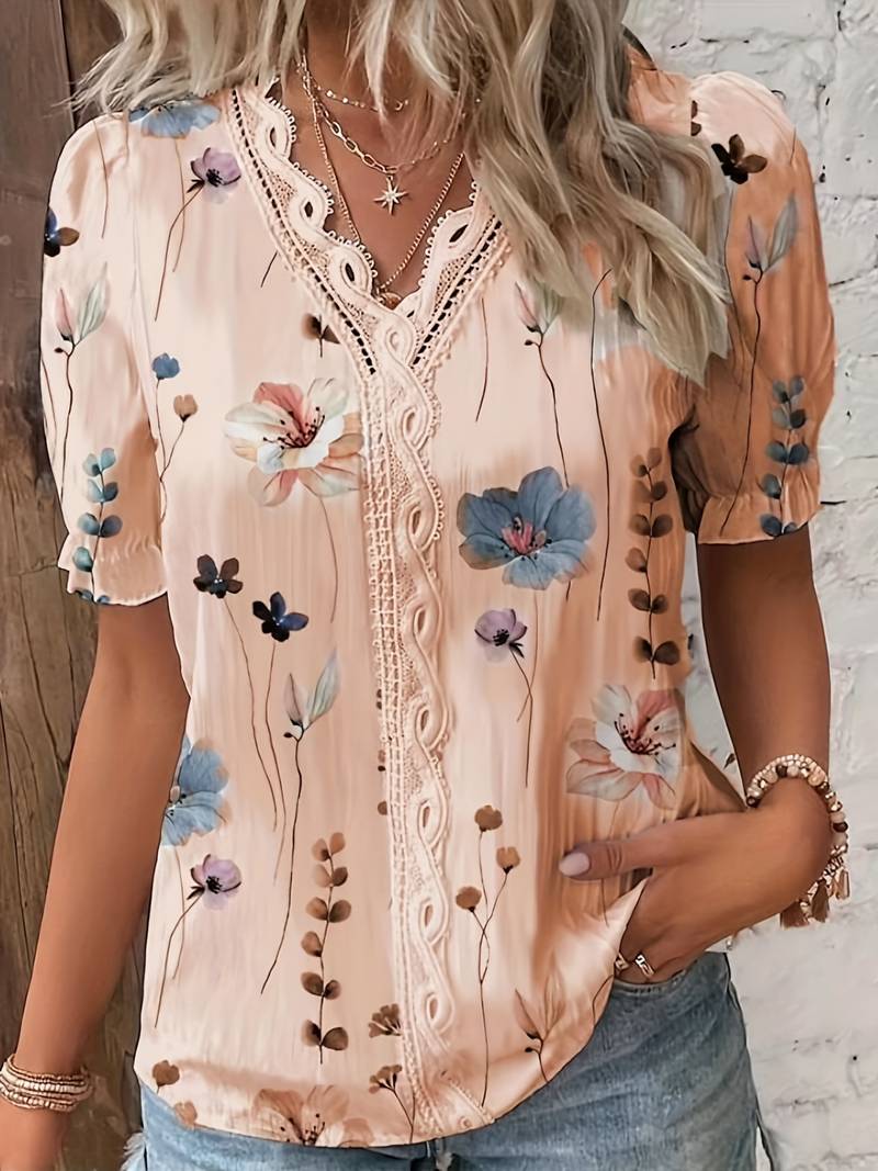 Annette - Elegante blusa floreale con collo a V