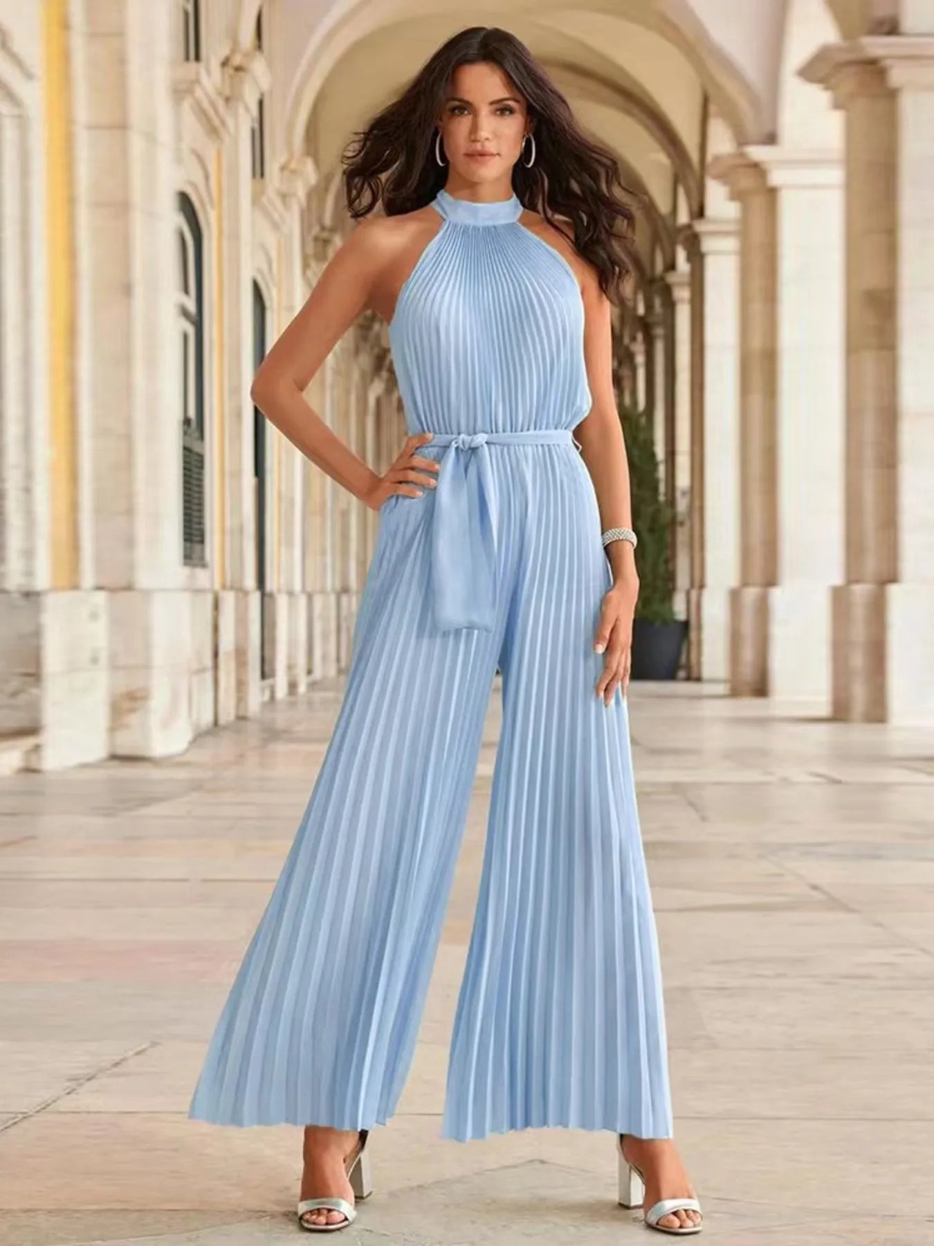 Lyanna - Elegante jumpsuit plissettata senza maniche a gamba larga