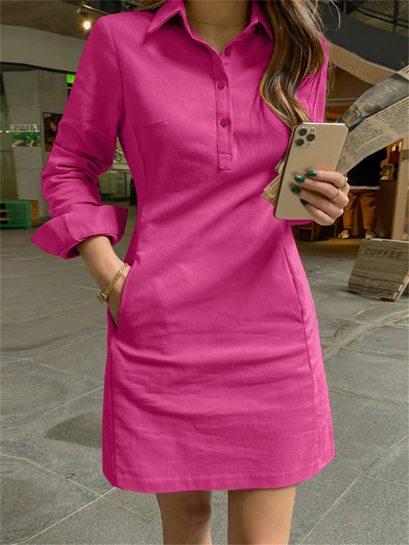 Kimberley - Abito casual a maniche lunghe con tasca