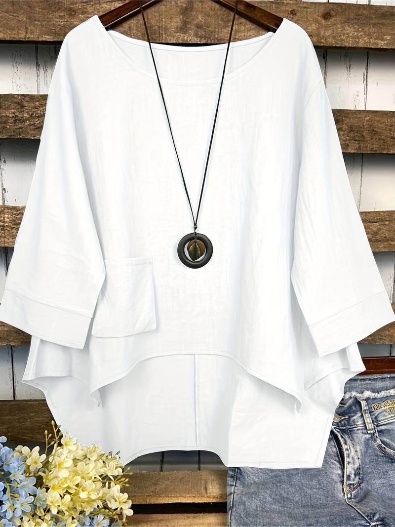 Dianna - Blusa Casual Scollo Tondo e Taglio Lungo