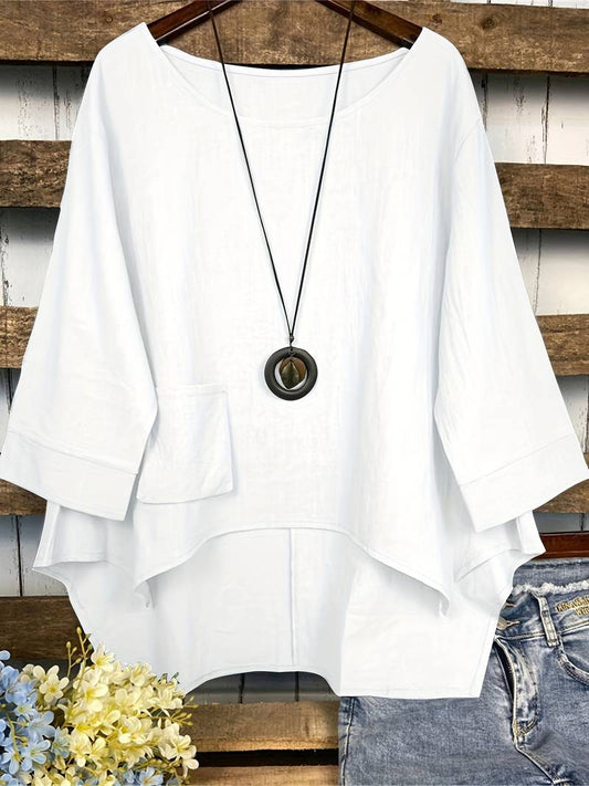 Dianna - Blusa Casual Scollo Tondo e Taglio Lungo