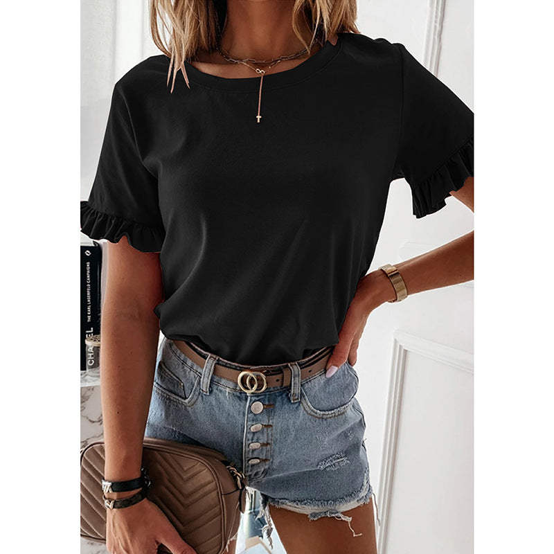 Nadine - Elegante top a maniche corte con volant e scollo rotondo