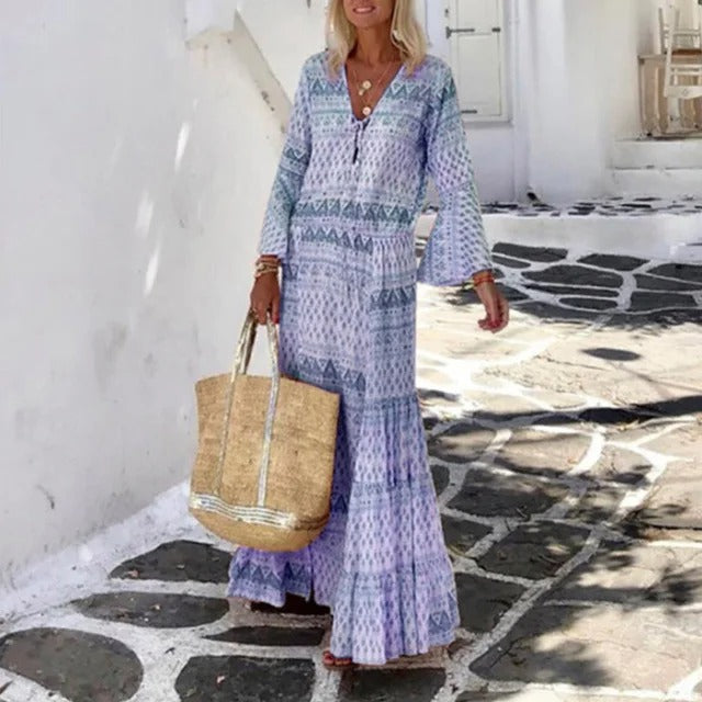 Lyndsey - Elegante abito lungo vintage a maniche lunghe