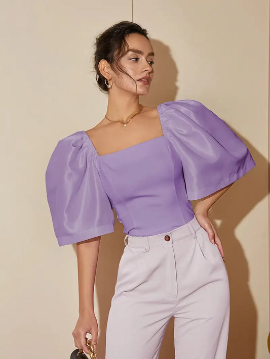 Elsie - Elegante top con maniche a sbuffo e scollo quadrato