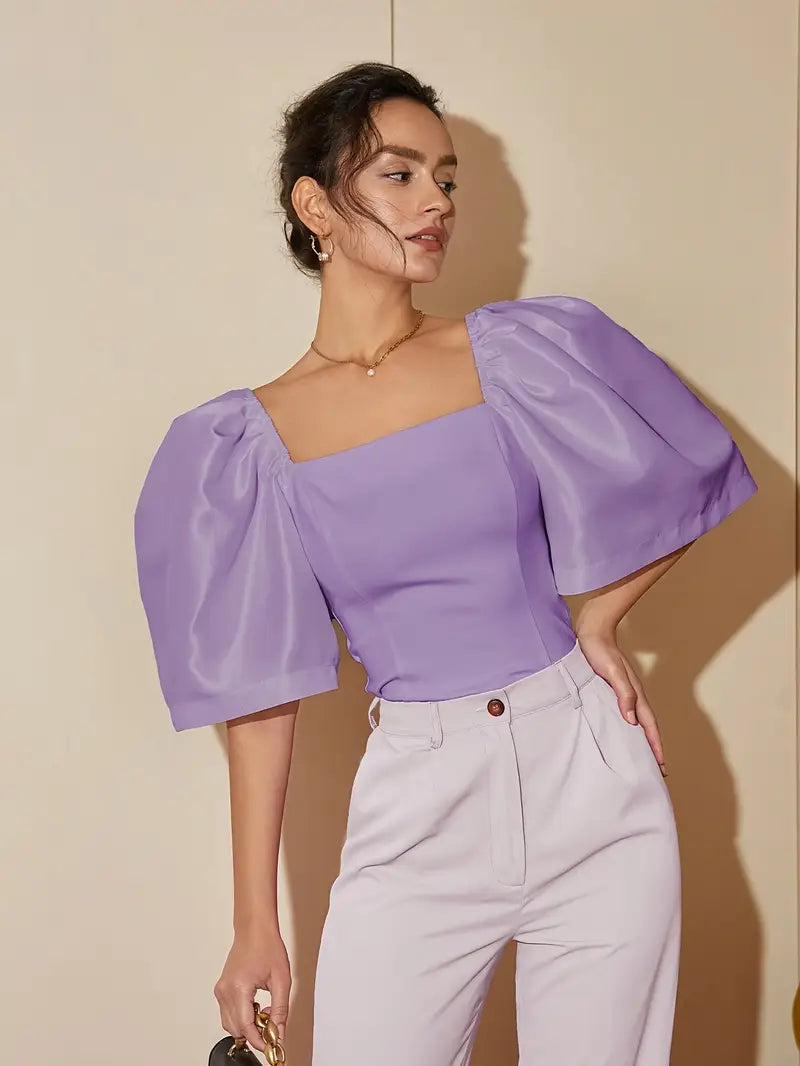 Connie - Elegante top con maniche a sbuffo e scollo quadrato