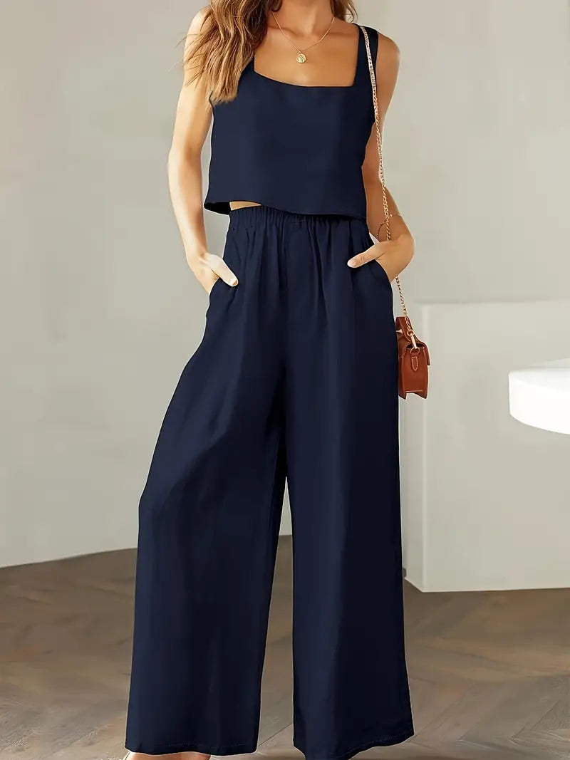 Xandrine - Top senza maniche casual e pantaloni a gamba larga