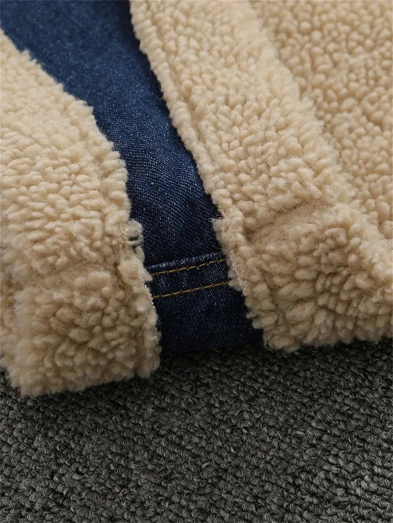 Caroline - Gilet in pile di cotone e agnello con scollo a V