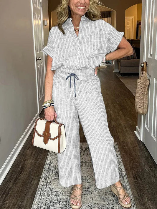 Malou - Completo casual con camicia larga abbottonata e pantaloni ampi