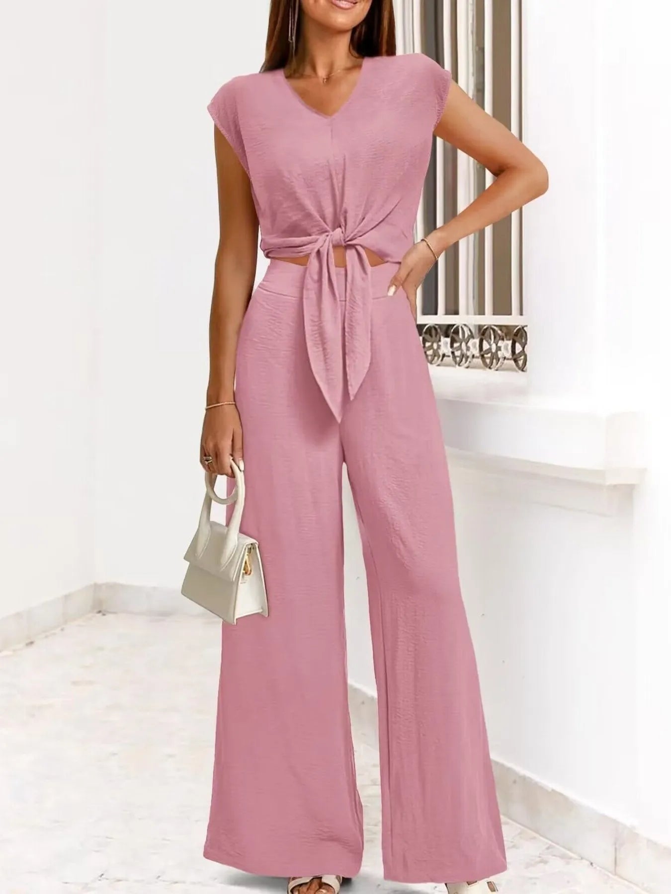 Fianna - Elegante completo con top e pantaloni a gamba larga