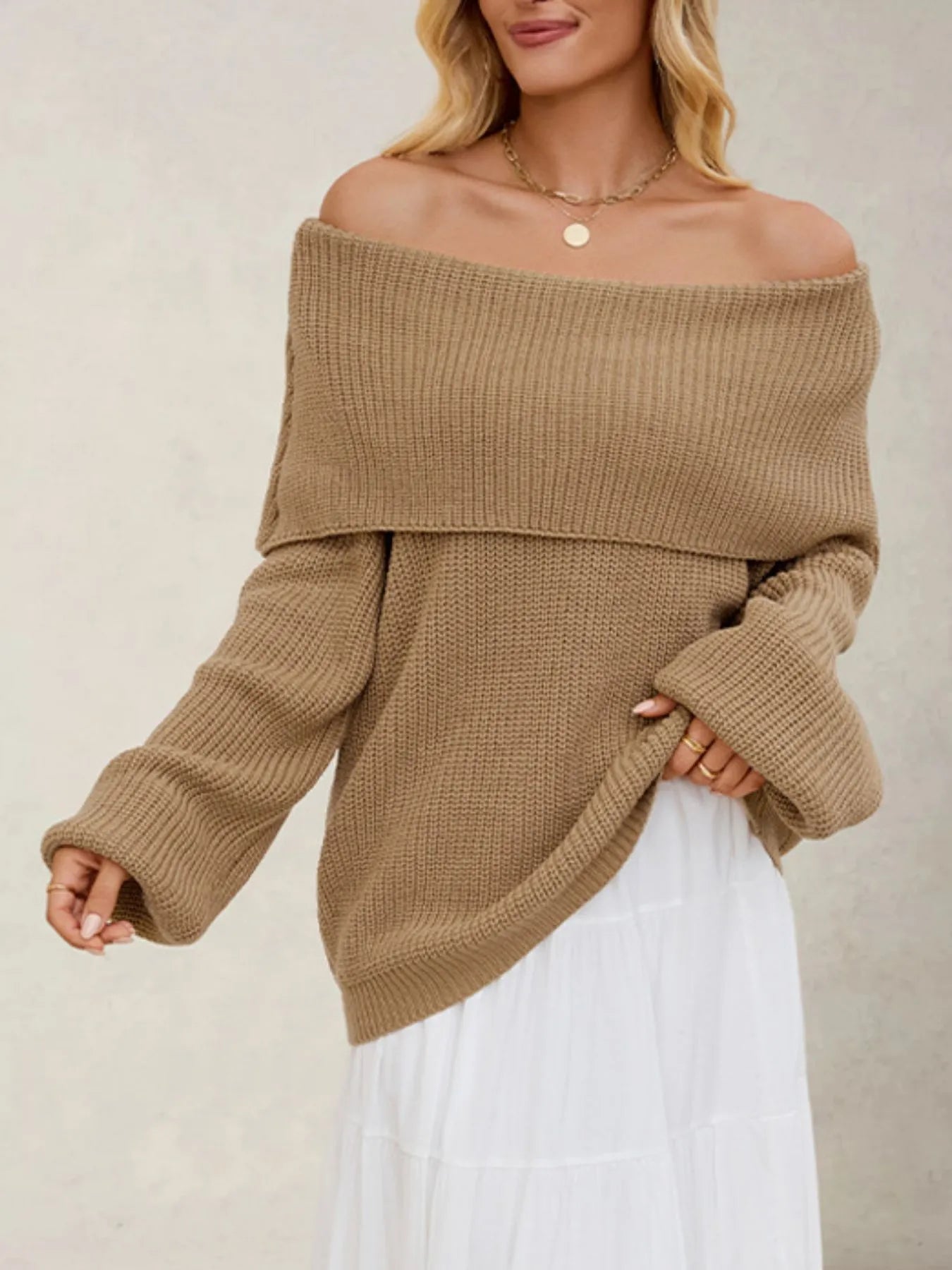 Xelaria - Maglione elegante oversize con maniche lunghe e colletto risvoltato