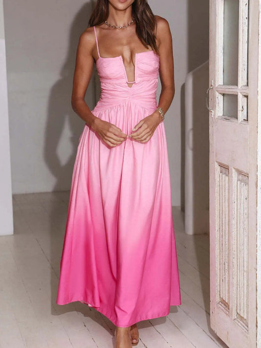 Eloisa - Elegante abito lungo con spalline, schiena scoperta e arricciature