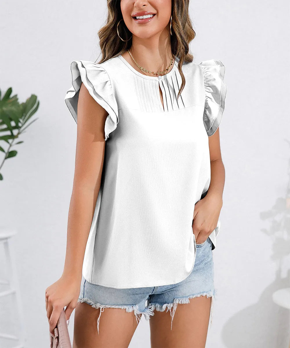 Eudora - Blusa con scollo rotondo e maniche a volant