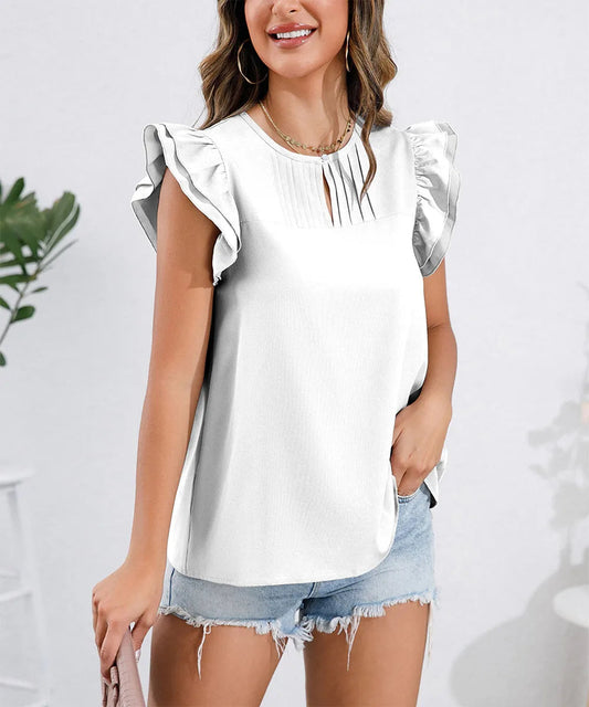 Eudora - Blusa con scollo rotondo e maniche a volant
