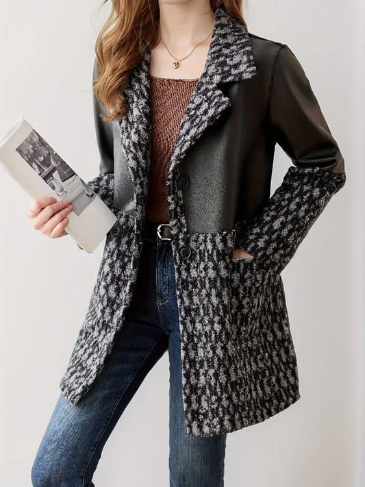 Dorothea - Elegante blazer in pelle PU effetto teddy fleece