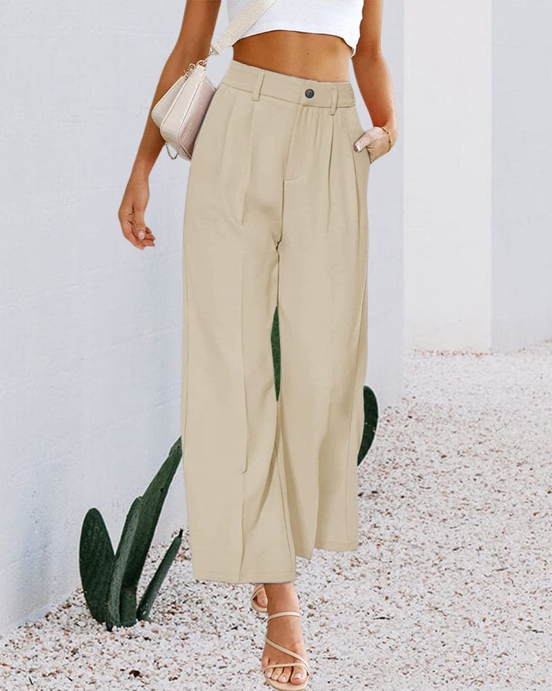 Ovelia - Eleganti Pantaloni a Vita Alta e Gamba Larga