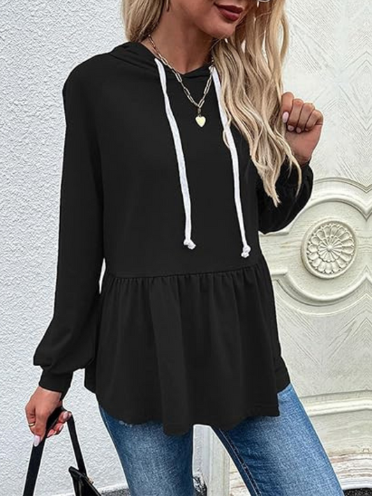 Nerida - Maglione casual con maniche lunghe, volant e cappuccio