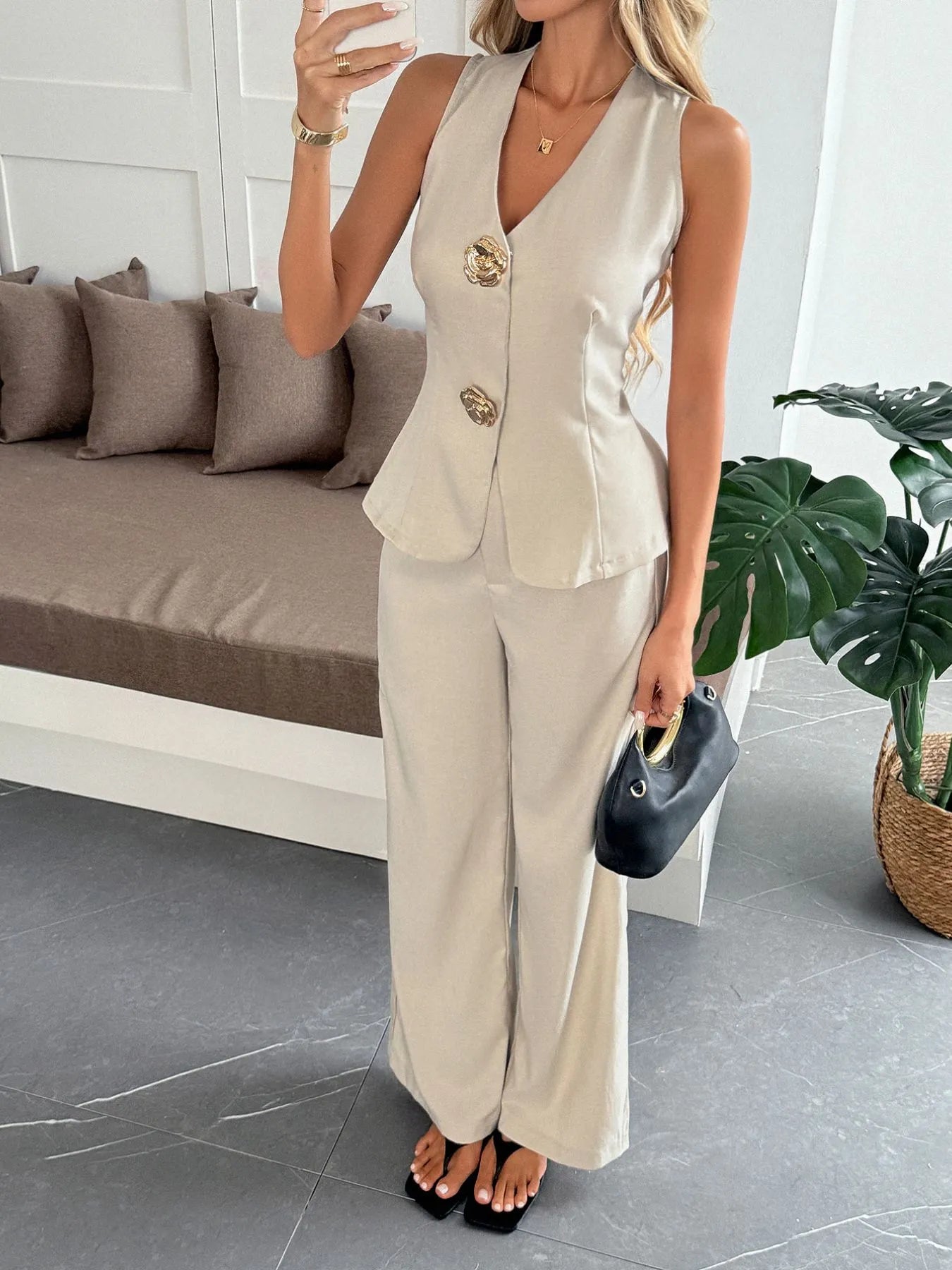Zainah - Elegante completo con gilet e pantaloni a scollo a V